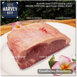 Beef Sirloin AGED BY GOODWINS Australia STEER young cattle (Striploin / New York Strip / Has Luar) frozen brand Harvey/Midfield STEAK 1cm 3/8" for schnitzel (price /600gr 4-5pcs)